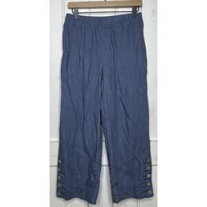 John Mark Blue Wide Leg Linen Pants Coastal Lagenlook Beachy Nautical Vacation S